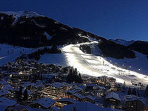 View of Floodlit skiing in Winter